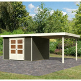 Abri de jardin en bois massif gris terre 9,24m² Askola 6 avec appentis 280cm – Karibu Ma boutique